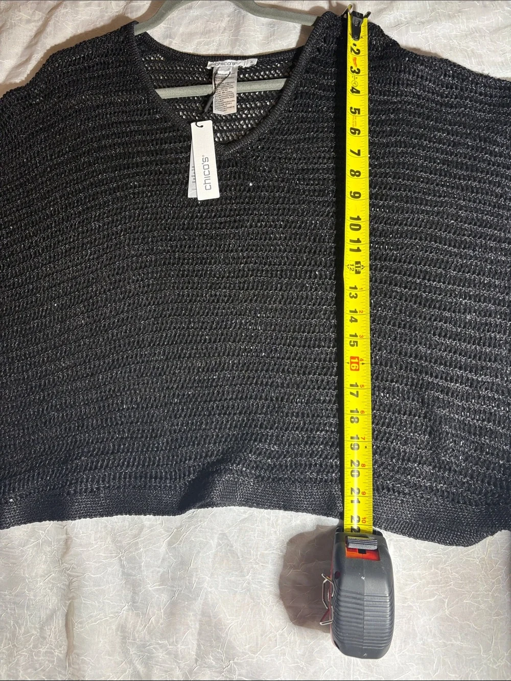 Chico's Black Open Knit V-Neck Sweater - Picture 7 of 9